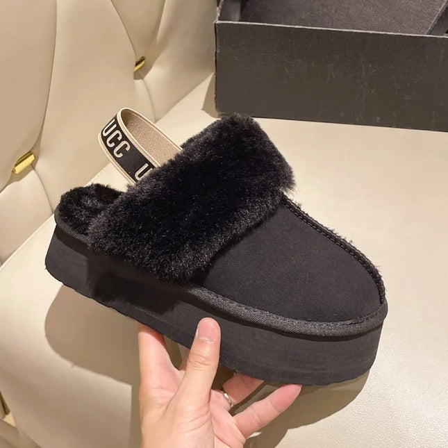 2023 New Leather Women Fashion Winter Indoor Solid Color Suede Fur Slippers Ladies Home Platform Warm Slip-on Women’s Shoes