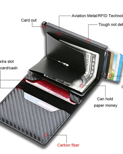 Carbon Fiber Credit Card Holder Wallets Men Brand Rfid Black Magic Trifold Leather Slim Mini Wallet Small Money Bag Male Purses