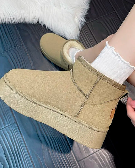 New Winter Women Short Plush Warm Snow Boots Flats Casual Shoes Suede Fur Chelsea Ankle Boots Platform Ladies Shoes Botas Mujer