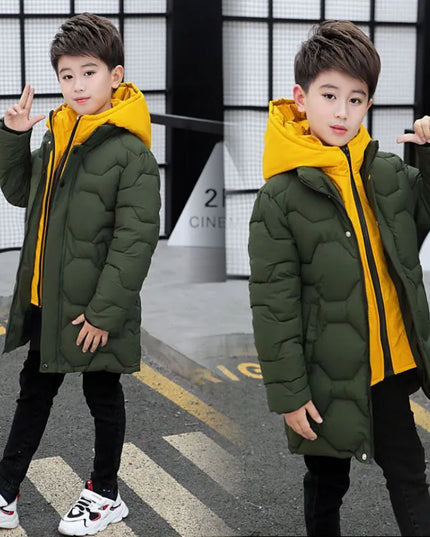 4 6 8 10 12 14 Years Big Boys Jacket Autumn Winter Thicken Warm Teenager Kids Jackets Fashion Long Style Zipper Hooded Boys Coat