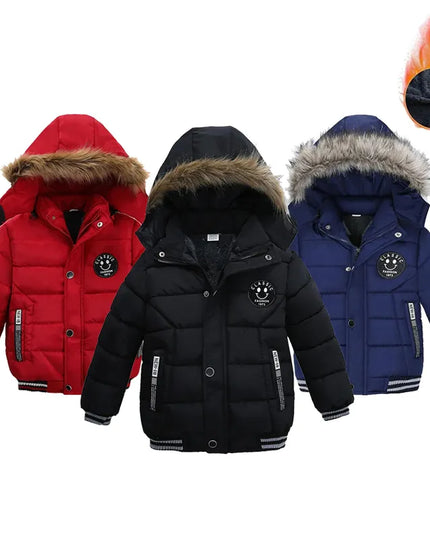 Keep Warm Autumn Winter Boys Jacket Fur Collar Hooded Baby Coat Fashion Zipper Boy Outerwear 2-6 Year Kids Clothes Birthday Gift