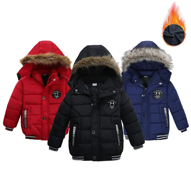 Keep Warm Autumn Winter Boys Jacket Fur Collar Hooded Baby Coat Fashion Zipper Boy Outerwear 2-6 Year Kids Clothes Birthday Gift