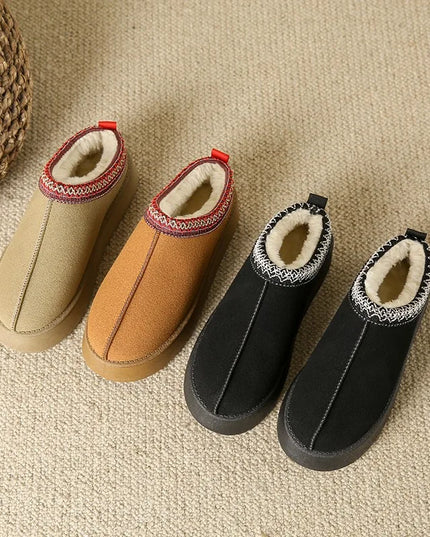 New Winter Retro Women Snow Warm Suede Leather Lazy Loafers Boots Shoes Woman Lady Female Flat Bottine Botas Boots Mujer Shoes