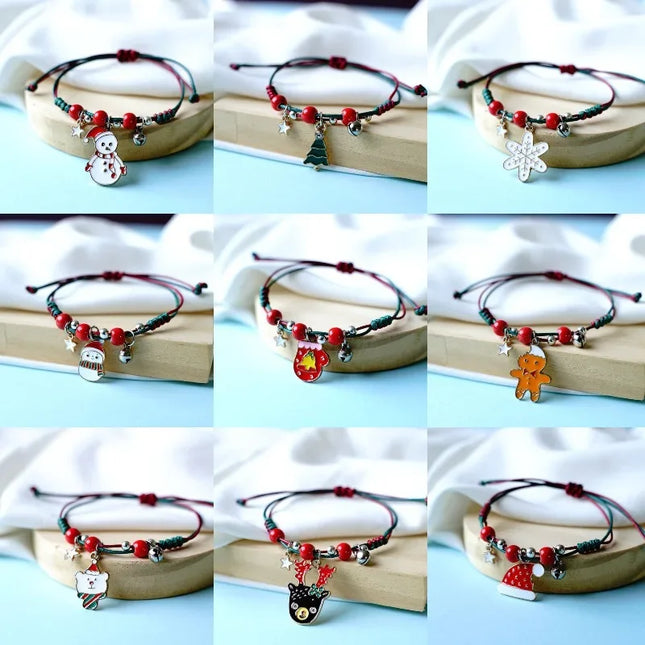 NEW Christmas Series Bracelet Santa Claus Elk Xmas Tree Snowman Pendant Braid Rope Bracelet Bangle for Women Charm Jewelry