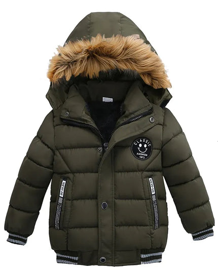 Keep Warm Autumn Winter Boys Jacket Fur Collar Hooded Baby Coat Fashion Zipper Boy Outerwear 2-6 Year Kids Clothes Birthday Gift