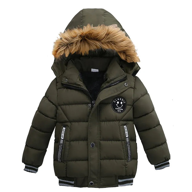 Keep Warm Autumn Winter Boys Jacket Fur Collar Hooded Baby Coat Fashion Zipper Boy Outerwear 2-6 Year Kids Clothes Birthday Gift