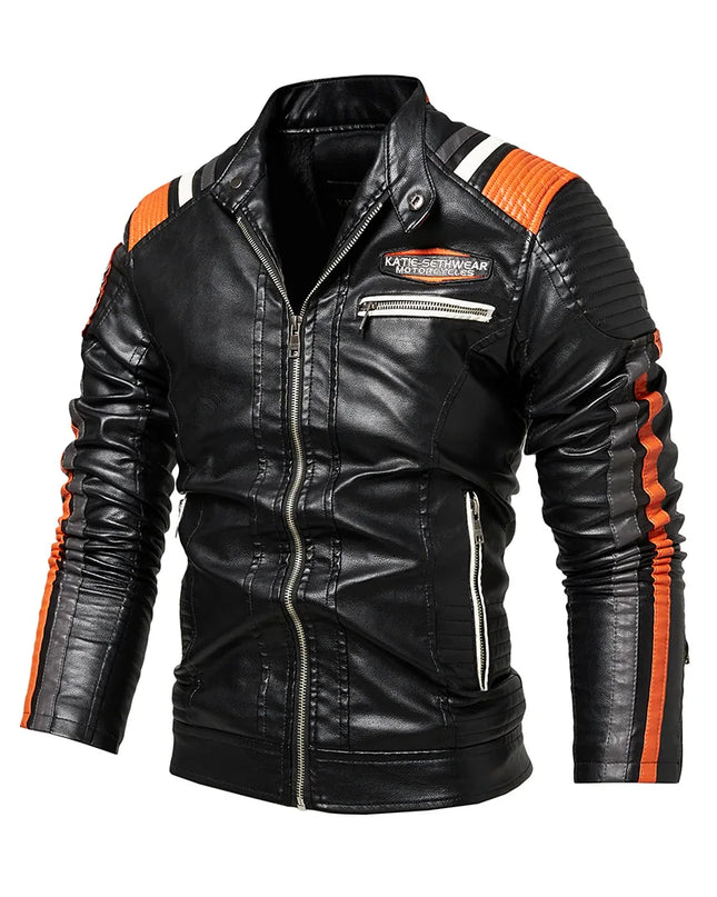 Men Fashion Leather Jacket Men Autumn Motorcycle Slim Fleece Jacket Coat Men Spring Outdoor Casual Motor Biker PU Leather Jacket