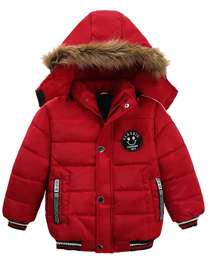 Keep Warm Autumn Winter Boys Jacket Fur Collar Hooded Baby Coat Fashion Zipper Boy Outerwear 2-6 Year Kids Clothes Birthday Gift