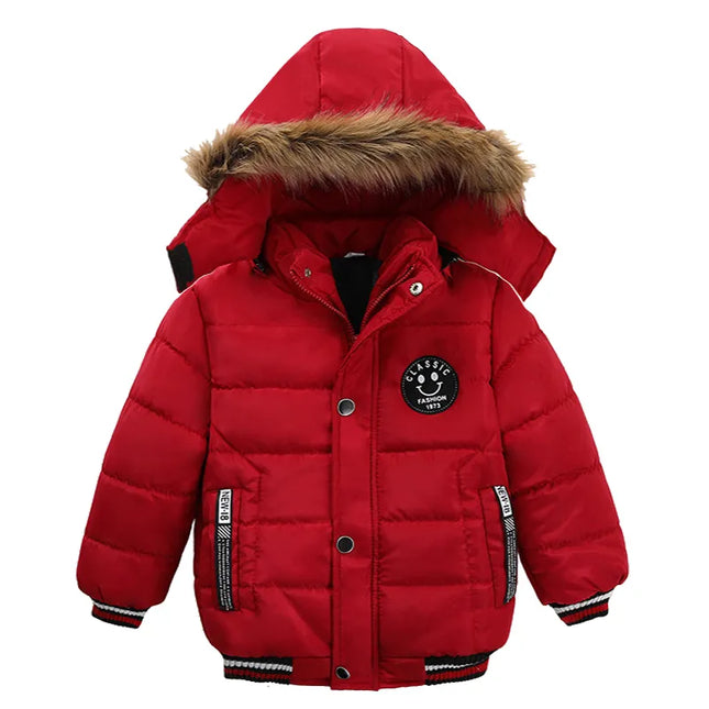 Keep Warm Autumn Winter Boys Jacket Fur Collar Hooded Baby Coat Fashion Zipper Boy Outerwear 2-6 Year Kids Clothes Birthday Gift