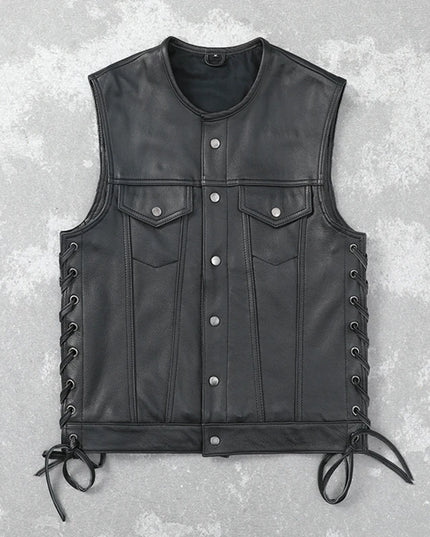 Soft Thin Cowhide Genuine Leather Vest for Men Sleeveless Jacket V-Neck Motorcycle Biker Waistcoat for Riding