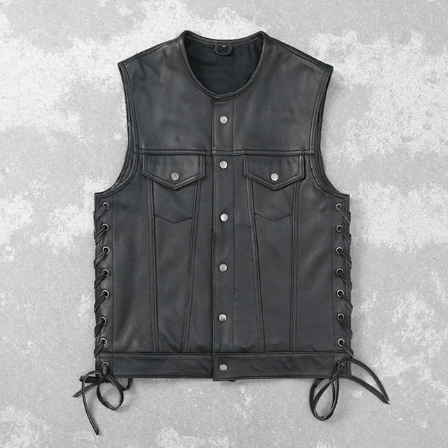 Soft Thin Cowhide Genuine Leather Vest for Men Sleeveless Jacket V-Neck Motorcycle Biker Waistcoat for Riding