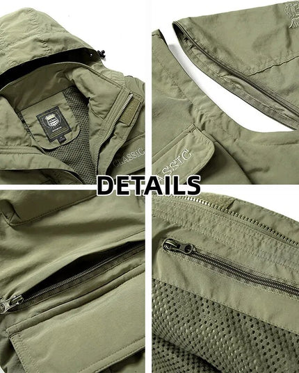 Top Men Autumn Multi-pocket Military Tech Wear Soft Shell Jacket Outdoor Hooded Utility Detachable Sleeves Travel Vest Outerwear