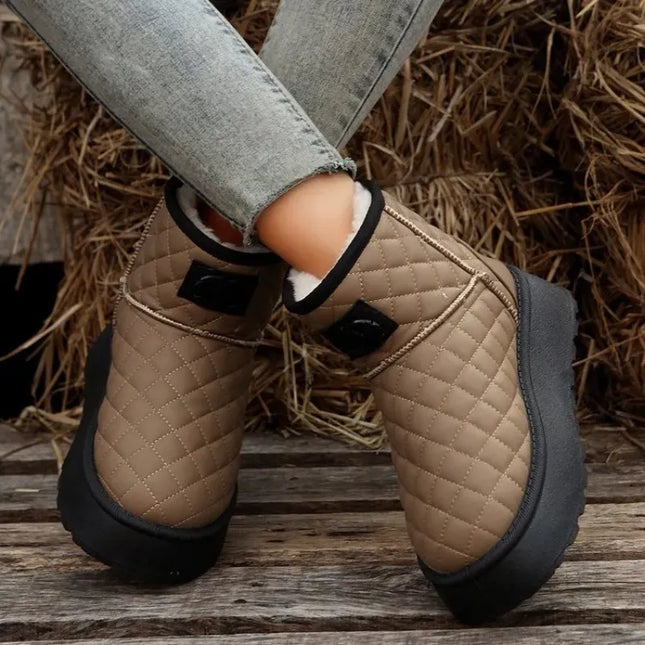 Winter Thick Plush Warm Snow Boots Women Slip on Flat Heels Cotton Shoes Woman Non Slip Waterproof Ankle Boots Female Brown