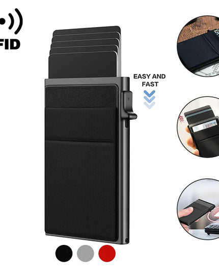 Rfid Credit Card Holder Wallet Metal Thin Slim Bank Card Case Men Women Pop Up Minimalist Wallet Small Black Purse Metal Vallet