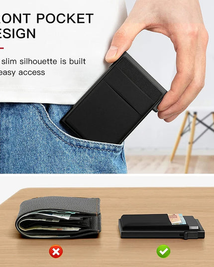 Rfid Credit Card Holder Wallet Metal Thin Slim Bank Card Case Men Women Pop Up Minimalist Wallet Small Black Purse Metal Vallet