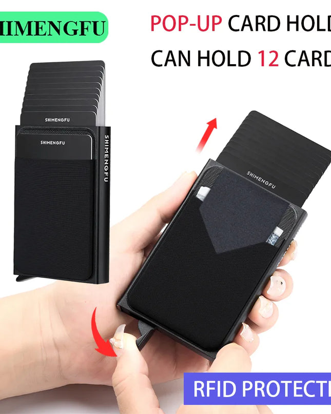 Pop Up RFID ID Card Holder Male Wallet Mini Package Aluminum Metal Protective Gear Storage Bag Smart Quick Release Women Purse