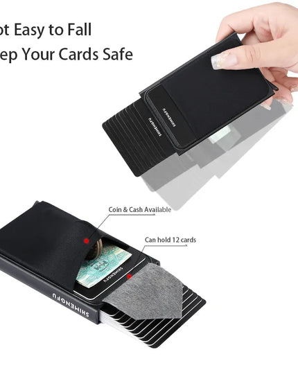 Pop Up RFID ID Card Holder Male Wallet Mini Package Aluminum Metal Protective Gear Storage Bag Smart Quick Release Women Purse