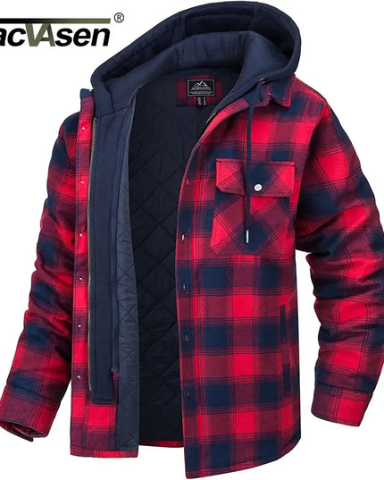 MEN'S CAMP NIGHT BERBER LINED HOODED FLANNEL SHIRT JACKET WITH REMOVABLE HOODY