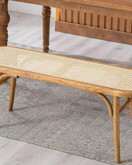 Comfort Corner Upholstered Bench Wicker Rattan Entryway Bench Rustic Solid Wood 45 Inch for Living Room/Bedroom/Hallway