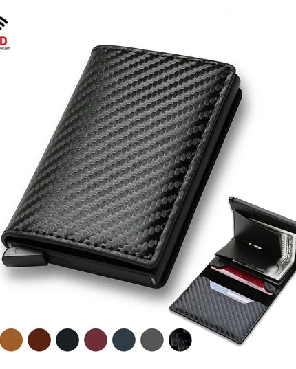 Carbon Fiber Credit Card Holder Wallets Men Brand Rfid Black Magic Trifold Leather Slim Mini Wallet Small Money Bag Male Purses