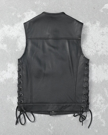 Soft Thin Cowhide Genuine Leather Vest for Men Sleeveless Jacket V-Neck Motorcycle Biker Waistcoat for Riding