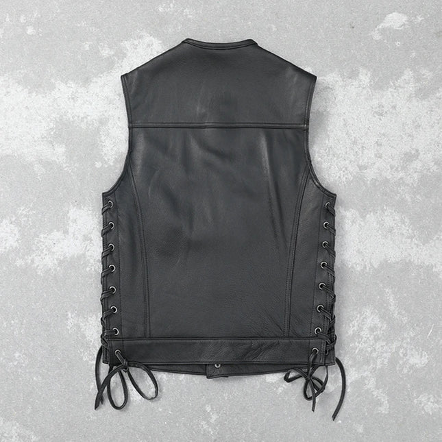 Soft Thin Cowhide Genuine Leather Vest for Men Sleeveless Jacket V-Neck Motorcycle Biker Waistcoat for Riding