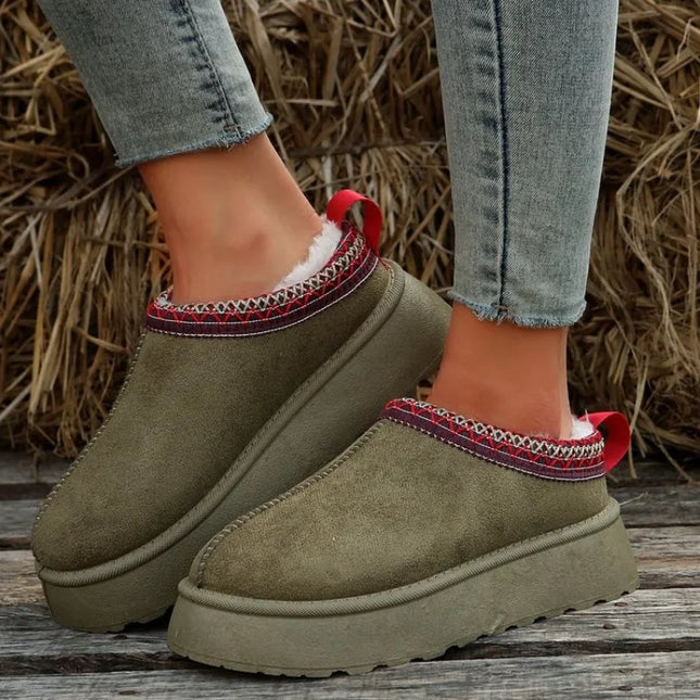 New Winter Retro Women Snow Warm Suede Leather Lazy Loafers Boots Shoes Woman Lady Female Flat Bottine Botas Boots  Shoes 2023