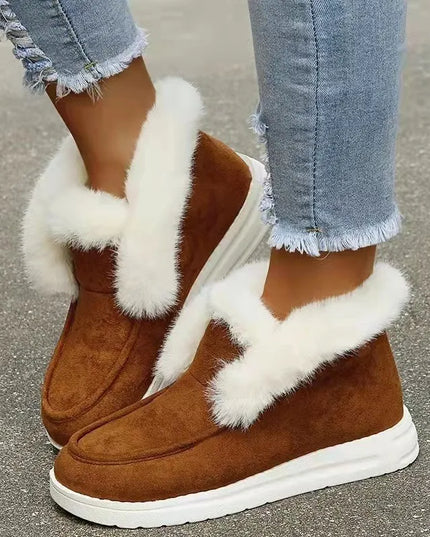 New Ladies Slip on Comfortable Ankle Boots Women Winter Warm Plush Fur Snow Boots Suede Shoes Female Footwear Botas Femininas