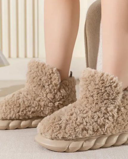 Furry Slipper Winter Home Slipper for Women Warm Fur High Top 4CM Thick EVA Short Boots Indoor Living Room Couple Slippers