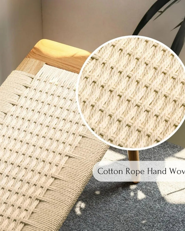 Handwoven Cotton Rope & Solid Wood Bench – Modern Woven Seat, Perfect for Dining & Entryway