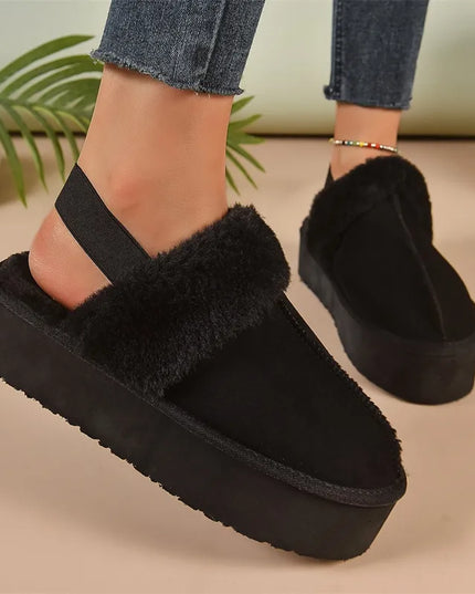 NewFashion Winter Brand Plush Cotton Slippers Women Flats Shoes Fashion Platform Casual Home Suede Fur Warm Slingback Flip Flops