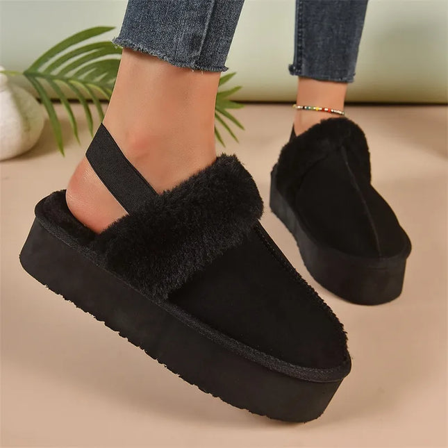 NewFashion Winter Brand Plush Cotton Slippers Women Flats Shoes Fashion Platform Casual Home Suede Fur Warm Slingback Flip Flops