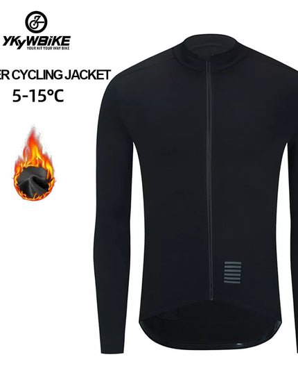 YKYWBIKE WINTER JACKET Thermal Fleece Men Cycling jacket Long Sleeve Cycling Bike Clothing  black