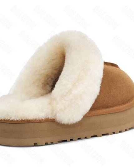 Winter Women Fur Slippers Warm Boots Platform Flip Flops 2023 New Short Plush Flats Home Cotton Shoes Suede Mules Ladies Boots