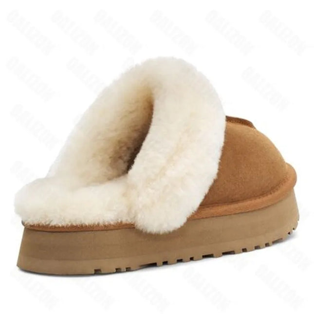 Winter Women Fur Slippers Warm Boots Platform Flip Flops 2023 New Short Plush Flats Home Cotton Shoes Suede Mules Ladies Boots