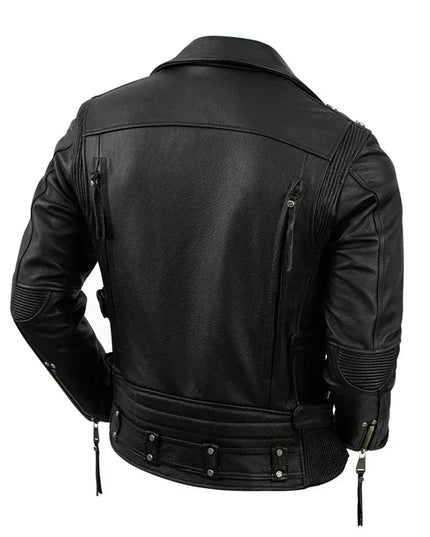 Motorcycle Cowhide Genuine Leather Jacket Men Slim Stone Milled Retro Jacket Calfskin Leather Coat Men Moto Biker Riding Clothes