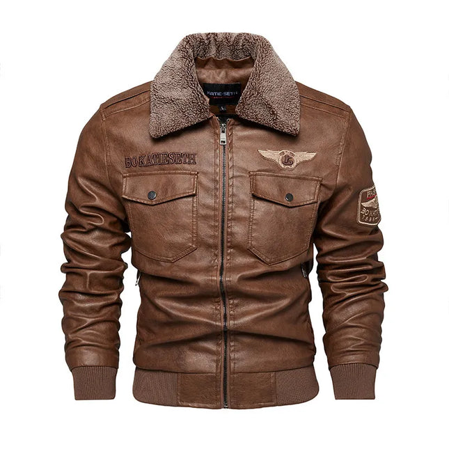 Pu Jacket Men Thick Warm Military Bomber Tactical Leather Jackets Mens Outwear Fleece Fur Collar Windbreaker Coat Male 6XL