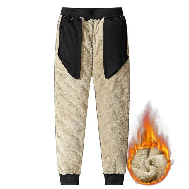 Winter Sweatwear Men Plush Thick Fleece Sweatpant Lambswool Thermal Trousers Casual Pants Waterproof Windproof Warm Cotton Pants