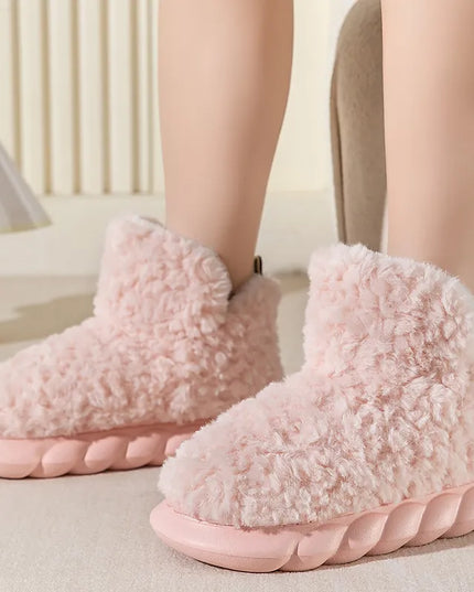 Furry Slipper Winter Home Slipper for Women Warm Fur High Top 4CM Thick EVA Short Boots Indoor Living Room Couple Slippers