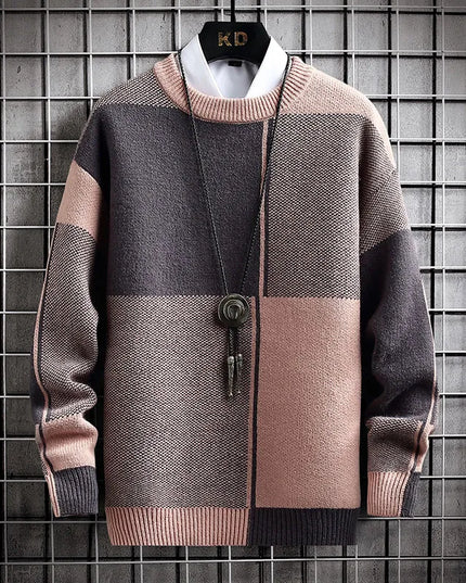 Half High Collar Color Blocking Warm Sweater/ High Quality Men Spring Autumn Slim Leisure Korean Long Sleeve Loose Knit Pullover
