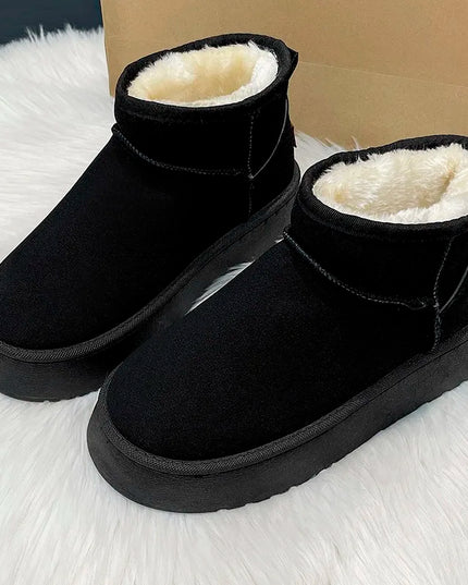 New Winter Women Short Plush Warm Snow Boots Flats Casual Shoes Suede Fur Chelsea Ankle Boots Platform Ladies Shoes Botas Mujer