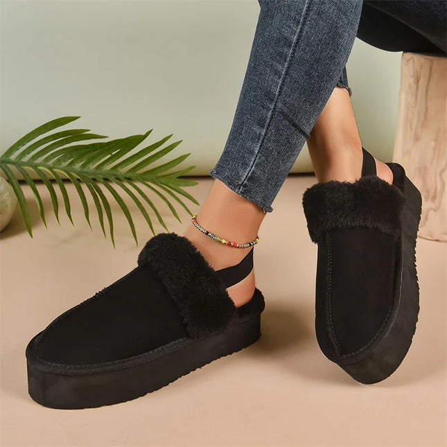 NewFashion Winter Brand Plush Cotton Slippers Women Flats Shoes Fashion Platform Casual Home Suede Fur Warm Slingback Flip Flops