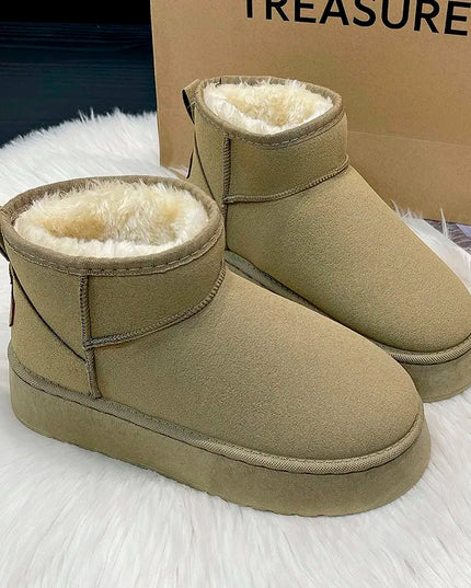 New Winter Women Short Plush Warm Snow Boots Flats Casual Shoes Suede Fur Chelsea Ankle Boots Platform Ladies Shoes Botas Mujer