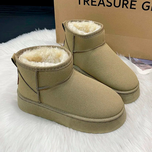 New Winter Women Short Plush Warm Snow Boots Flats Casual Shoes Suede Fur Chelsea Ankle Boots Platform Ladies Shoes Botas Mujer