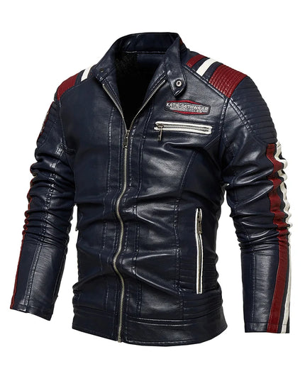 Men Fashion Leather Jacket Men Autumn Motorcycle Slim Fleece Jacket Coat Men Spring Outdoor Casual Motor Biker PU Leather Jacket