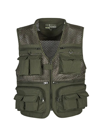 Outdoor Fishing Vests Quick Dry Breathable Multi Pocket Mesh Jackets Photography Hiking Vest Army green fish Vest