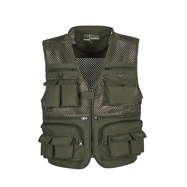 Outdoor Fishing Vests Quick Dry Breathable Multi Pocket Mesh Jackets Photography Hiking Vest Army green fish Vest