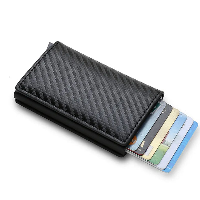 Carbon Fiber Credit Card Holder Wallets Men Brand Rfid Black Magic Trifold Leather Slim Mini Wallet Small Money Bag Male Purses