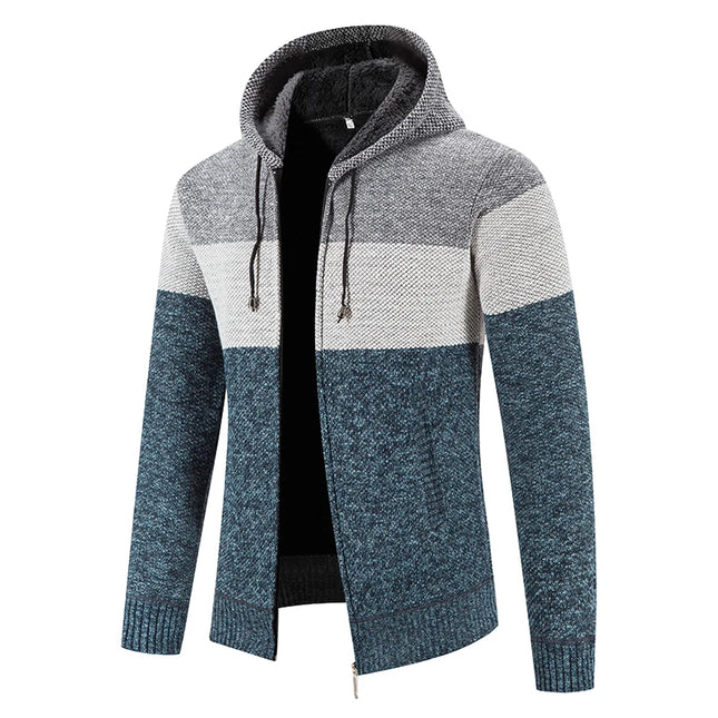 2023 Men's Winter Jacket with Plush and Thick Hooded Knitted Cardigan Jacket for Winter Wear