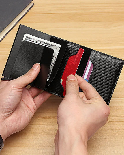 Carbon Fiber Credit Card Holder Wallets Men Brand Rfid Black Magic Trifold Leather Slim Mini Wallet Small Money Bag Male Purses